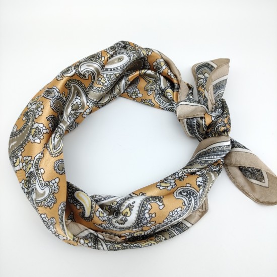 Small retro silk scarf in brown Small retro silk scarf in brown