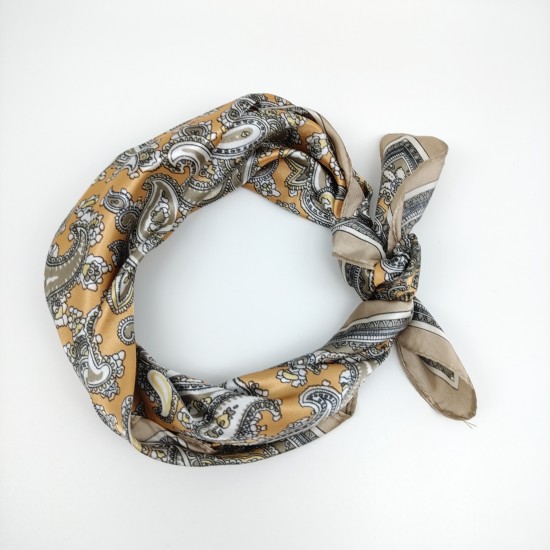 Small retro silk scarf in brown Small retro silk scarf in brown