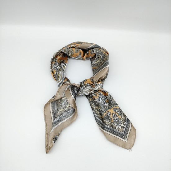 Small retro silk scarf in brown Small retro silk scarf in brown