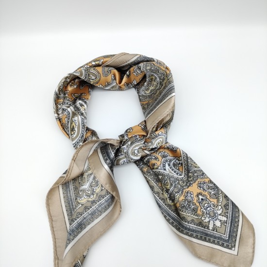 Small retro silk scarf in brown Small retro silk scarf in brown