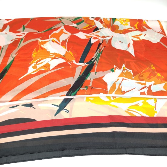 Red and black trimmed imitation silk print plaid large square scarf Red and black trimmed imitation silk print plaid large square scarf
