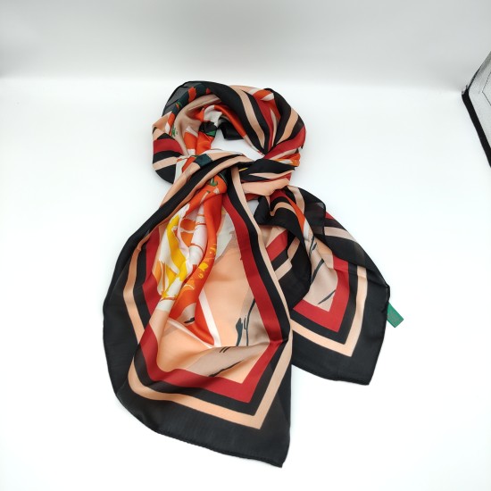 Red and black trimmed imitation silk print plaid large square scarf Red and black trimmed imitation silk print plaid large square scarf