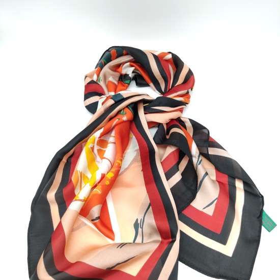 Red and black trimmed imitation silk print plaid large square scarf Red and black trimmed imitation silk print plaid large square scarf