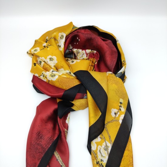 Yellow Faux Silk Printed Plaid Square Scarf Yellow Faux Silk Printed Plaid Square Scarf
