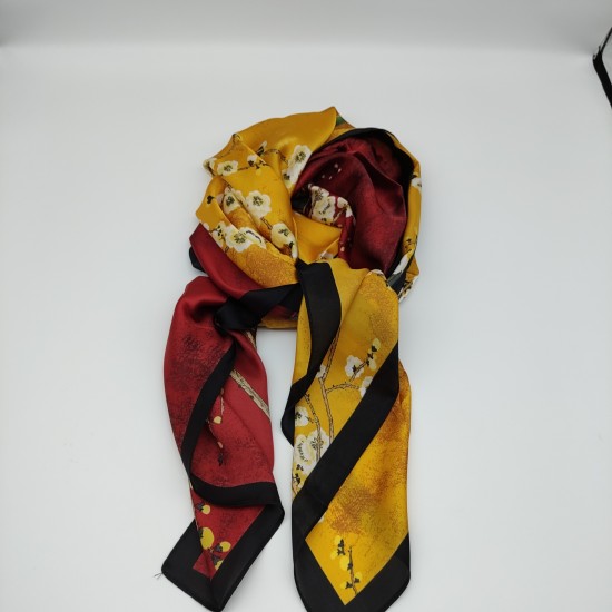Yellow Faux Silk Printed Plaid Square Scarf Yellow Faux Silk Printed Plaid Square Scarf