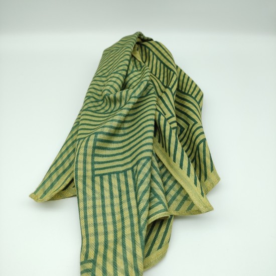 Green and yellow velvet square sheer fabric striped scarf Green and yellow velvet square sheer fabric striped scarf