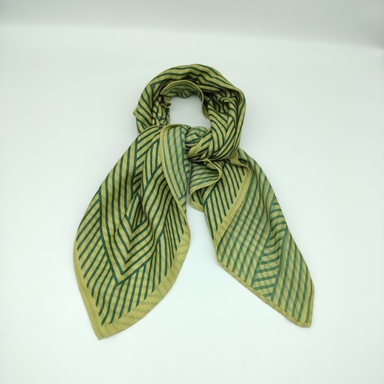 Green and yellow velvet square sheer fabric striped scarf Green and yellow velvet square sheer fabric striped scarf