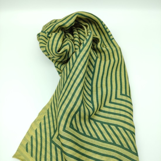 Green and yellow velvet square sheer fabric striped scarf Green and yellow velvet square sheer fabric striped scarf